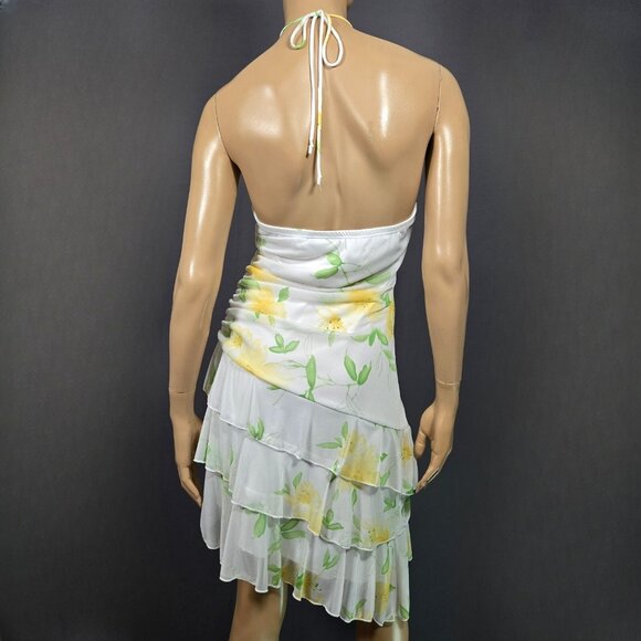 Vintage 90s Y2K Floral Halter Dress Size M Ruffled Asymmetric Romantic Fairy - Picture 6 of 7